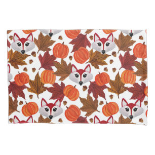 Cute Fall Fox Pumpkin Acorn Maple Leaf Watercolor Pillowcase