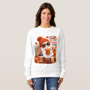 Cute Fall Ghost Autumn Pumpkin Coffee Cozy Hallowe Sweatshirt