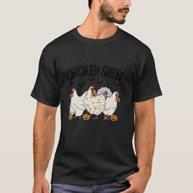Cute Fall Ghost Chicken Sheet Halloween Pumpkin Fa T-Shirt (Front)