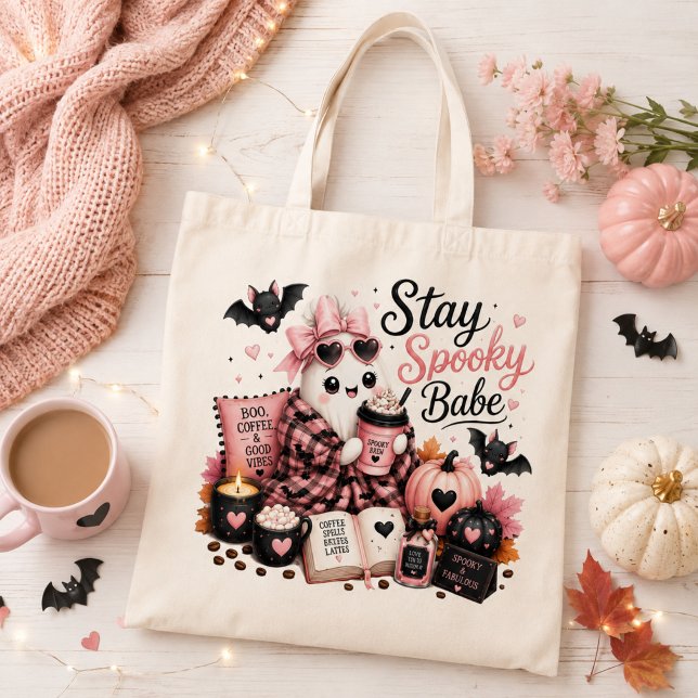 Cute Fall Ghost & Pumpkin Halloween Tote Bag (Creator Uploaded)