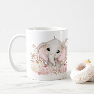 Cute Fall Girl Elephant And Pumpkins Mug