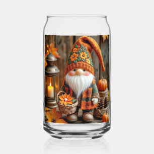 Cute Fall Gnome and Autumn Leaves Glass Can Tumble