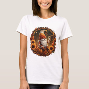 Cute Fall Gnome on Pumpkin with Owl T-Shirt