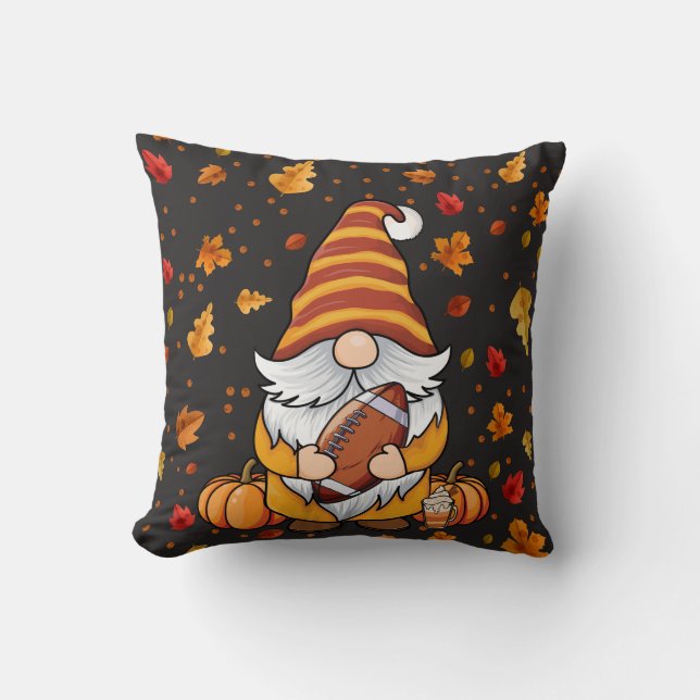 Cute Fall Gnome Sitting in Pumpkins Throw Pillow (Front)