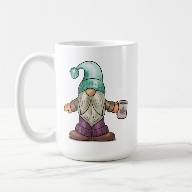 Cute Fall Gnome with Coffee Mug (Left)