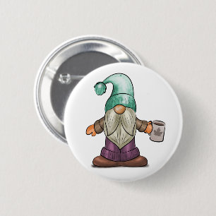 Cute Fall Gnome with Coffee Mug 2 Inch Round Button