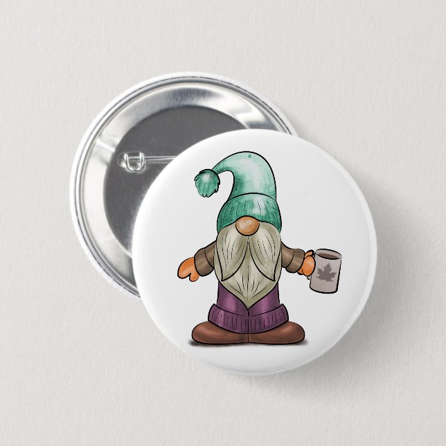 Cute Fall Gnome with Coffee Mug 2 Inch Round Button (Front & Back)