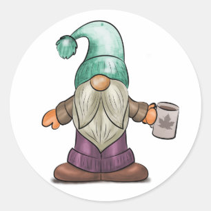Cute Fall Gnome with Coffee Mug Classic Round Sticker
