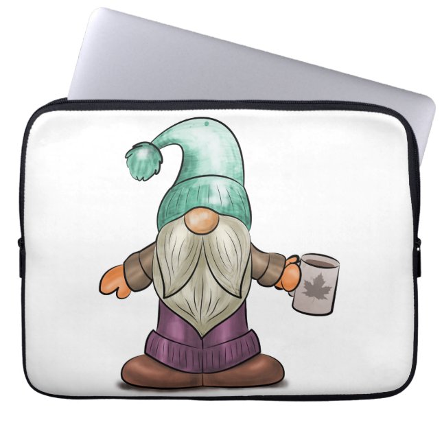 Cute Fall Gnome with Coffee Mug Laptop Sleeve (Front)