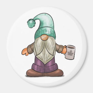 Cute Fall Gnome with Coffee Mug Magnet