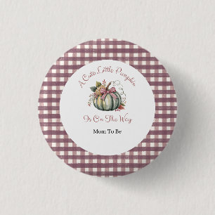 Cute Fall Green & Plum Pumpkin Themed Baby Shower  1 Inch Round Button