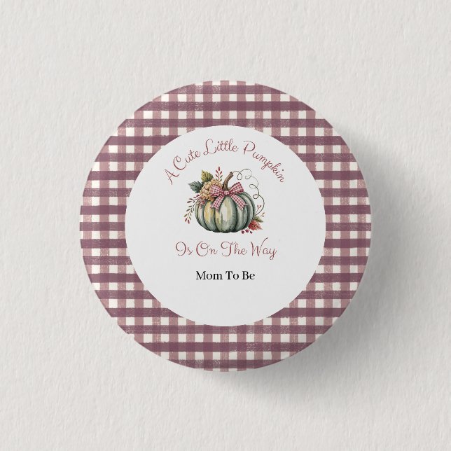 Cute Fall Green & Plum Pumpkin Themed Baby Shower  1 Inch Round Button (Front)