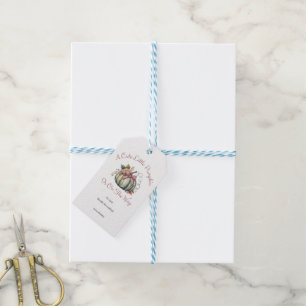Cute Fall Green & Plum Pumpkin Themed Baby Shower Gift Tags