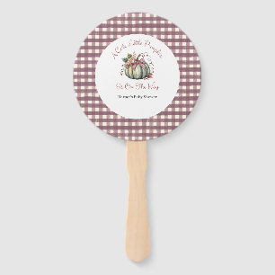 Cute Fall Green & Plum Pumpkin Themed Baby Shower Hand Fan