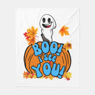Cute Fall Halloween ghost Boo! I see You! Sticker Fleece Blanket