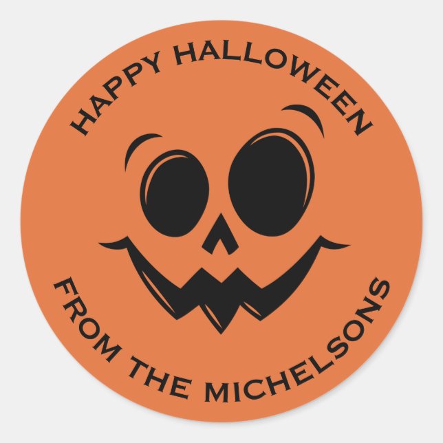 Cute Fall Halloween Jack O Lantern Pumpkin Face Classic Round Sticker (Front)