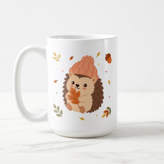 Cute Fall Hedgehog Watercolour Coffee Mug (Left)