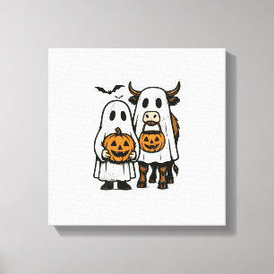 Cute Fall Highland Cow Ghost Halloween 2 Canvas Print