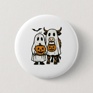 Cute Fall Highland Cow Ghost Halloween 2 Inch Round Button