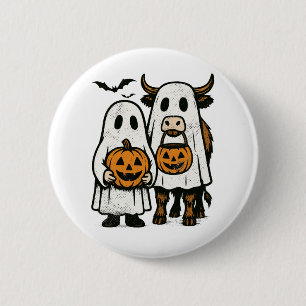 Cute Fall Highland Cow Ghost Halloween 2 Inch Round Button