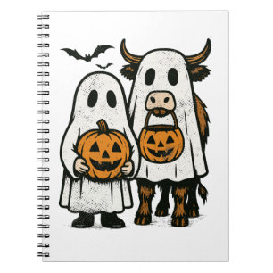 Cute Fall Highland Cow Ghost Halloween 2 Notebook