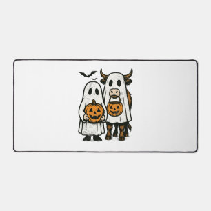 Cute Fall Highland Cow Ghost Halloween Desk Mat