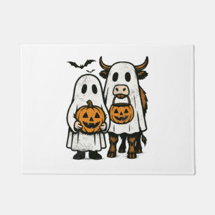 Cute Fall Highland Cow Ghost Halloween Doormat