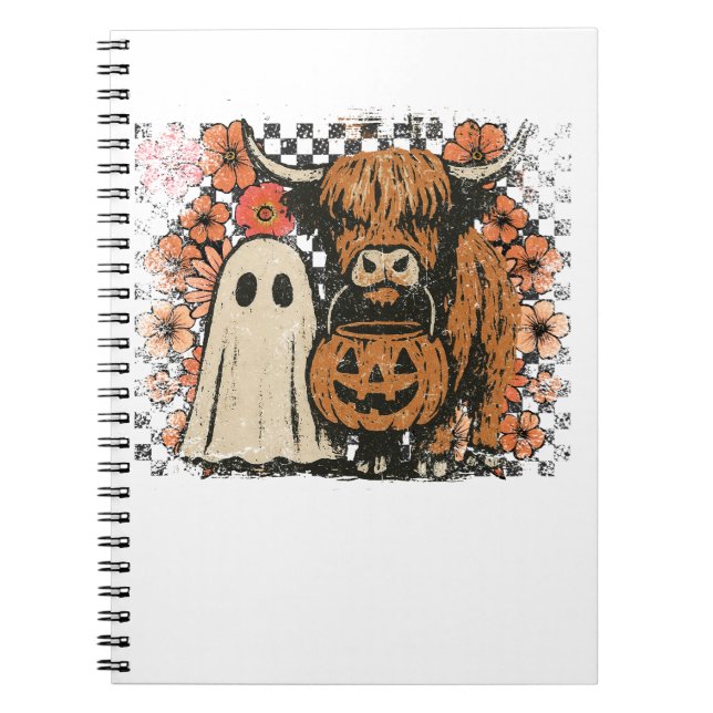 Cute Fall Highland Cow Ghost Halloween Notebook (Front)