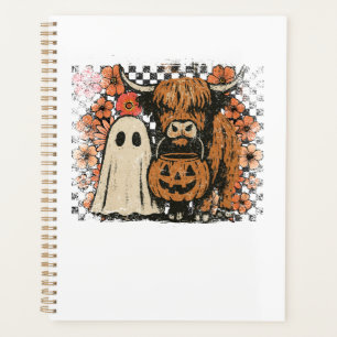 Cute Fall Highland Cow Ghost Halloween Planner