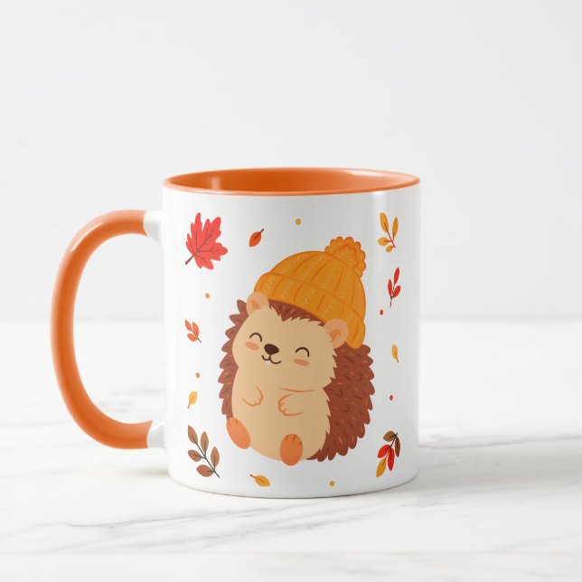 Cute Fall Joyous  Hedgehog Watercolour Coffee Mug (Left)