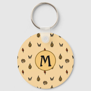 Cute Fall Leaves Acorns Pattern Custom Mono Square Keychain