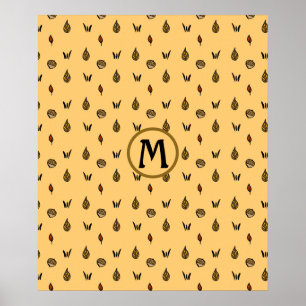 Cute Fall Leaves Acorns Pattern Custom Monogram Poster