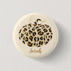 Cute Fall Leopard Pumpkin Halloween Cheetah Print 1 Inch Round Button