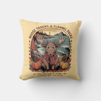 Cute Fall Moose Acadia Family Trip Throw Pillow
