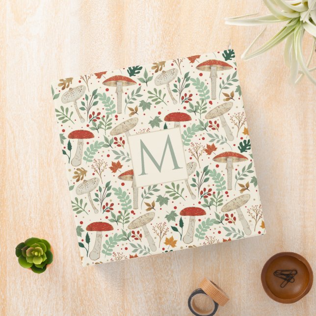 Cute Fall Mushrooms and Leaves Illustration Binder (In Situ)
