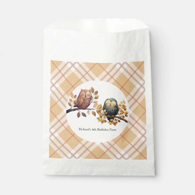 Cute Fall Owl & Squirrel Boy Birthday Favour Bag (Front)
