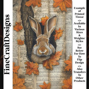 Cute Fall Peeking Rabbit Ephemera BK6 Decoupage Tissue Paper