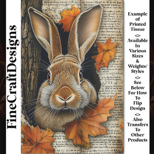 Cute Fall Peeking Rabbit Ephemera BK7 Decoupage Tissue Paper