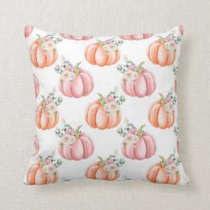 Cute Fall Pink Watercolor Pumpkin Pillow