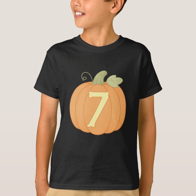 Cute Fall Pumpkin 7th Birthday | Halloween Party T-Shirt (Front)