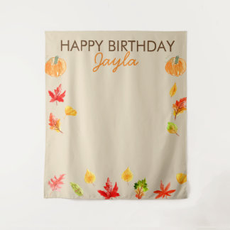 Cute fall pumpkin birthday backdrop for photos tapestry