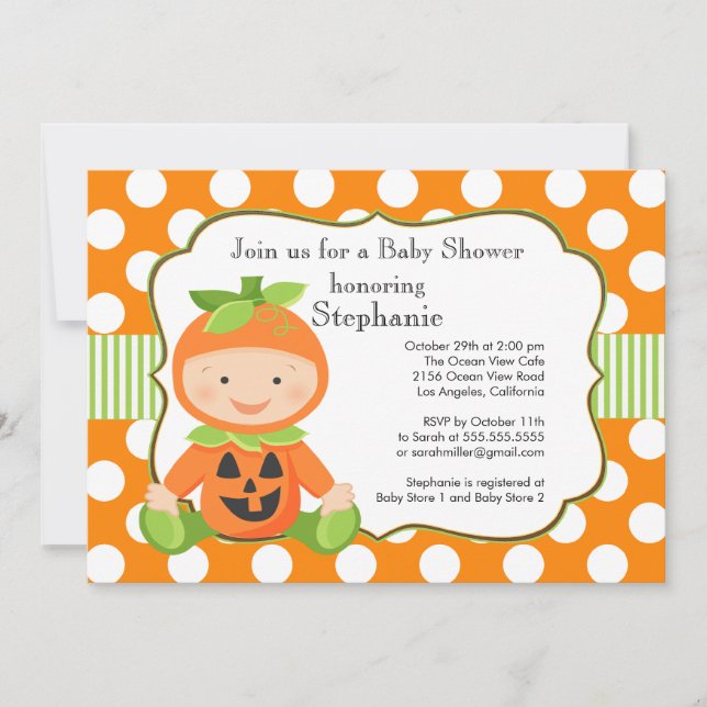 Cute Fall Pumpkin Neutral Baby Shower Invitation (Front)