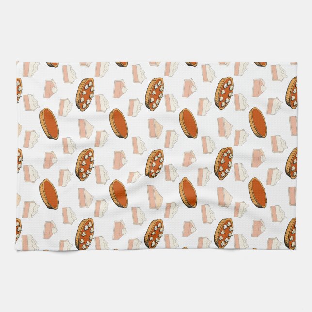 Cute Fall Pumpkin Pies Pattern Happy Thanksgiving  Kitchen Towel (Horizontal)