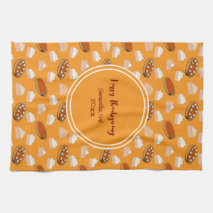 Cute Fall Pumpkin Pies Pattern Happy Thanksgiving Kitchen Towel