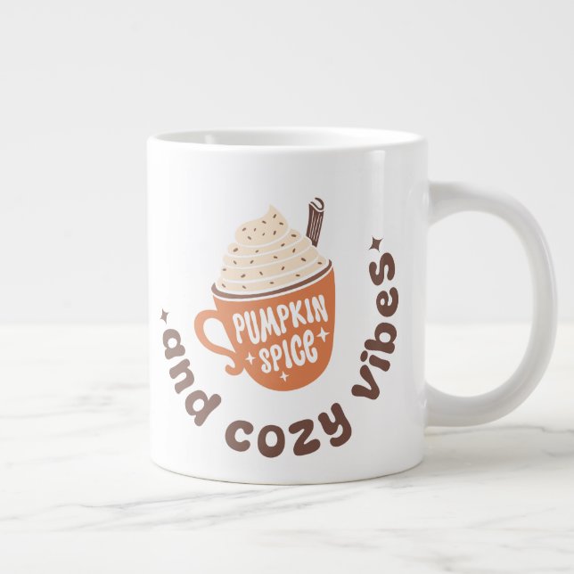 Cute Fall Pumpkin Spice and Cozy vibes  Large Coffee Mug (Right)