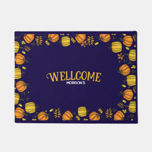 Cute Fall pumpkins boarder Happy Doormat