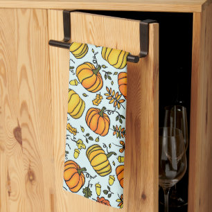 Cute  Fall pumpkins boarder Happy Thanksgiving  Kitchen Towel