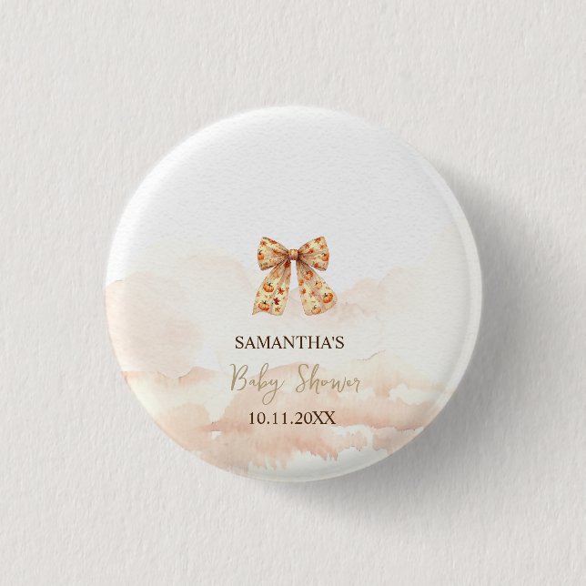 Cute Fall Pumpkins Bow Baby Shower 1 Inch Round Button (Front)