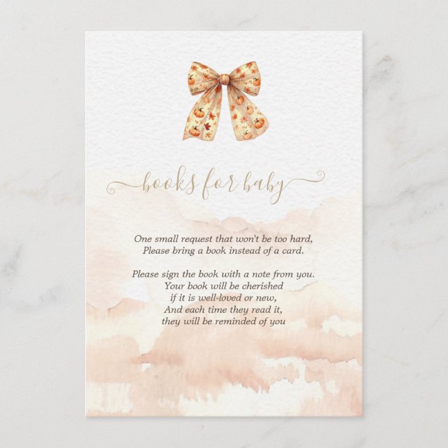Cute Fall Pumpkins Bow Baby Shower  Enclosure Card (Front)