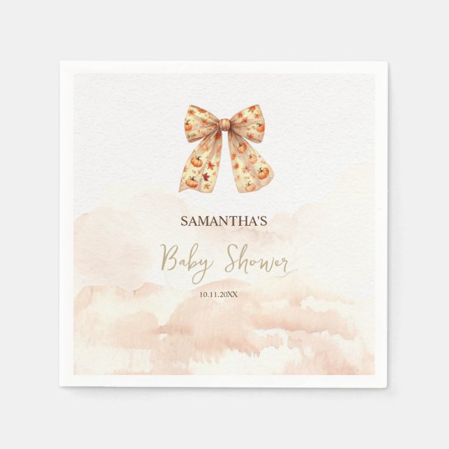 Cute Fall Pumpkins Bow Baby Shower Napkin (Front)